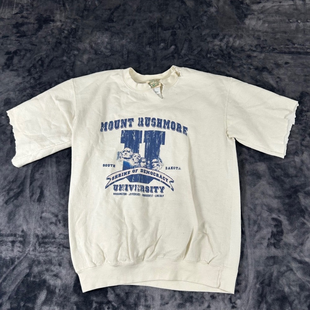 Fred Harvey Trading Co Sweatshirt Mens Small Cream Mount Rushmore Distressed Cut